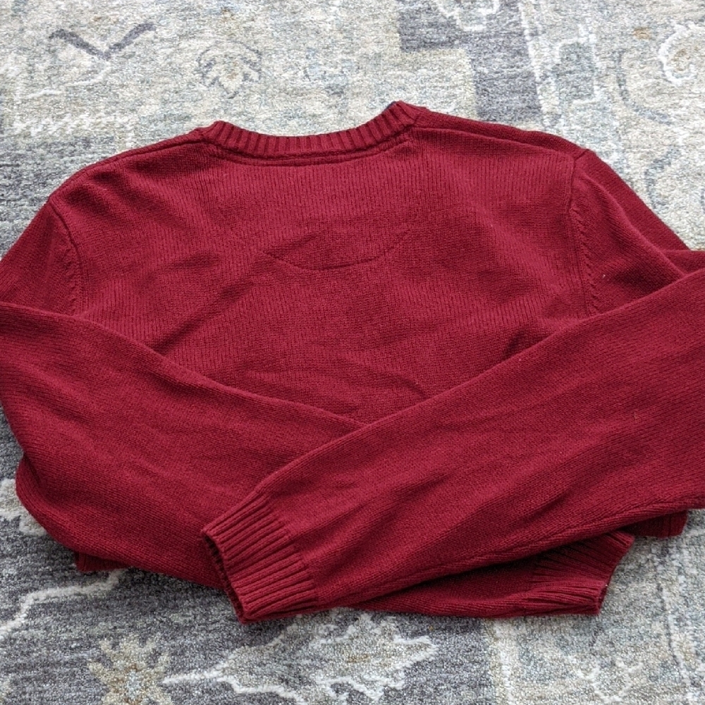 Men's Burgundy V-Neck Sweater - Picture 3 of 3